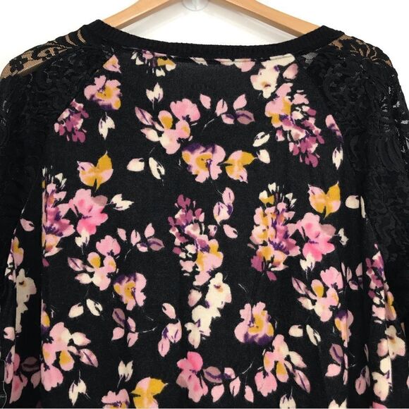 Torrid Black Pink Floral Lace Sleeve Soft Pullover Knit Top NEW - Picture 7 of 13